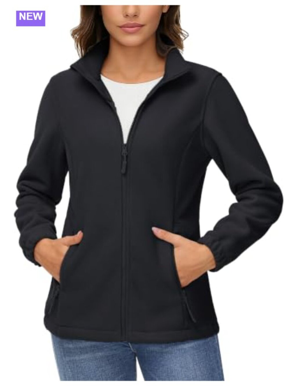 Lightweight Fleece Full Zip Jacket Soft Stand Collar Casual Outdoor